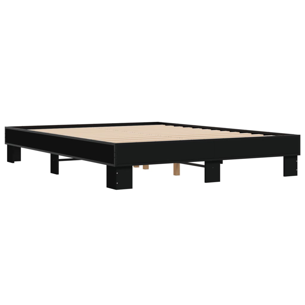 fekete szerelt fa és fém ágykeret 150 x 200 cm
