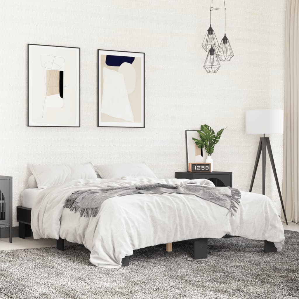 fekete szerelt fa és fém ágykeret 150 x 200 cm