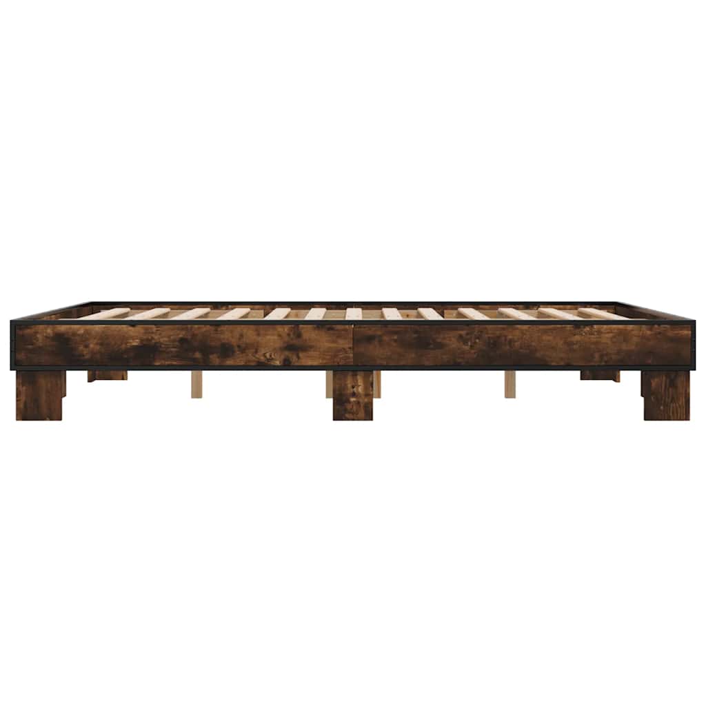 füstös tölgy színű szerelt fa és fém ágykeret 150 x 200 cm