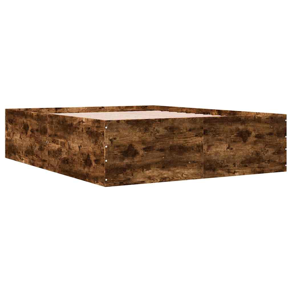 füstös tölgy színű szerelt fa ágykeret 150 x 200 cm