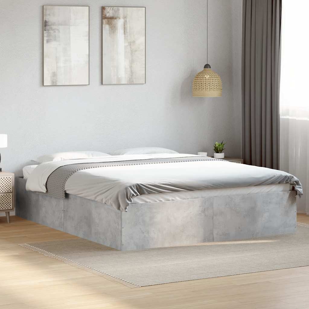 betonszürke szerelt fa ágykeret 150 x 200 cm