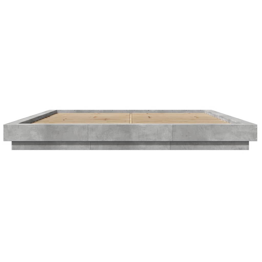 betonszürke szerelt fa ágykeret LED-del 180x200 cm