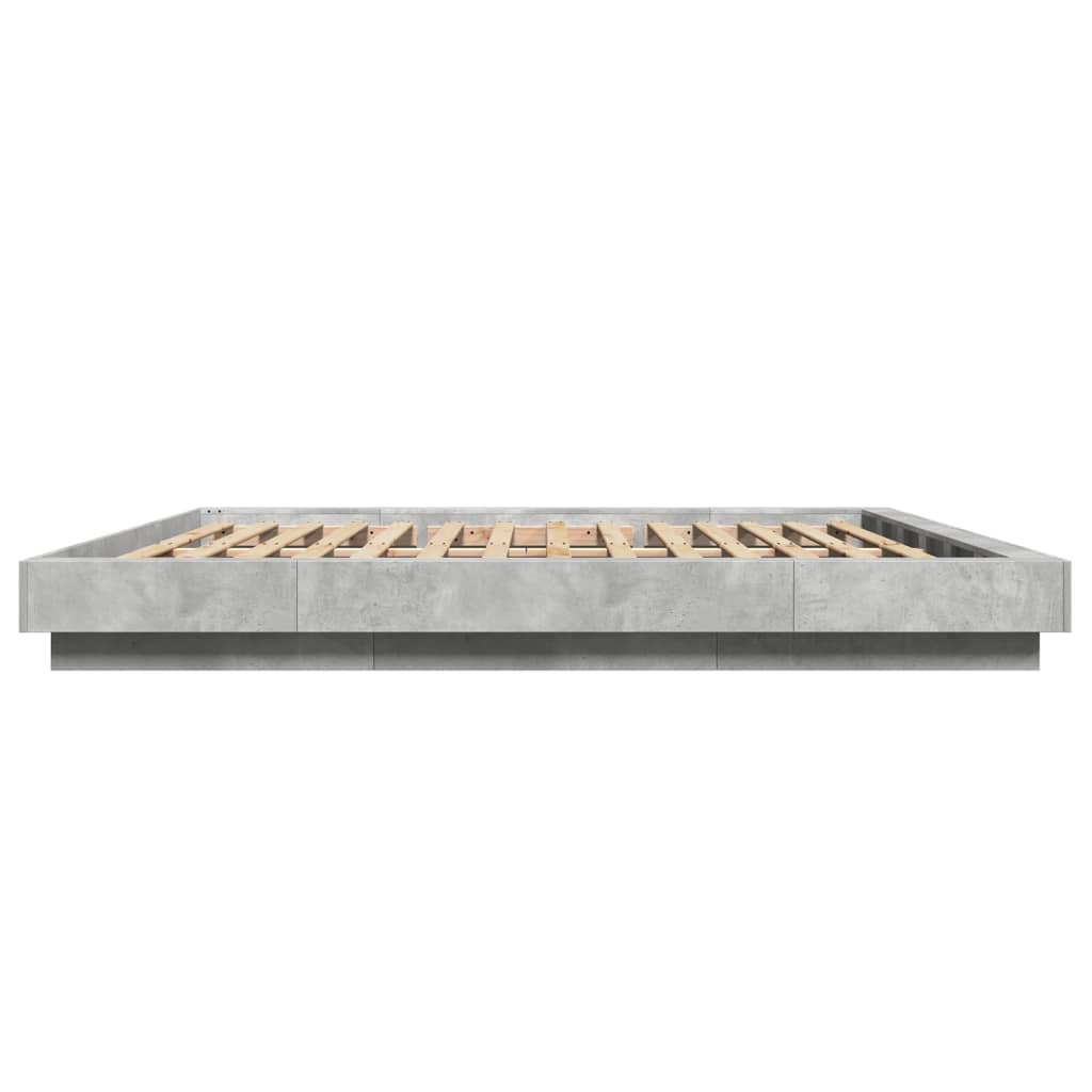 betonszürke szerelt fa ágykeret LED-del 180x200 cm