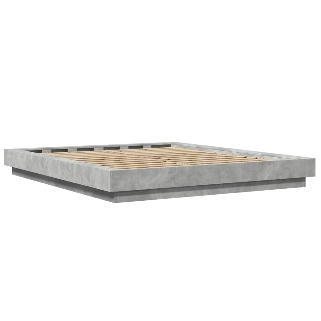 betonszürke szerelt fa ágykeret LED-del 150 x 200 cm