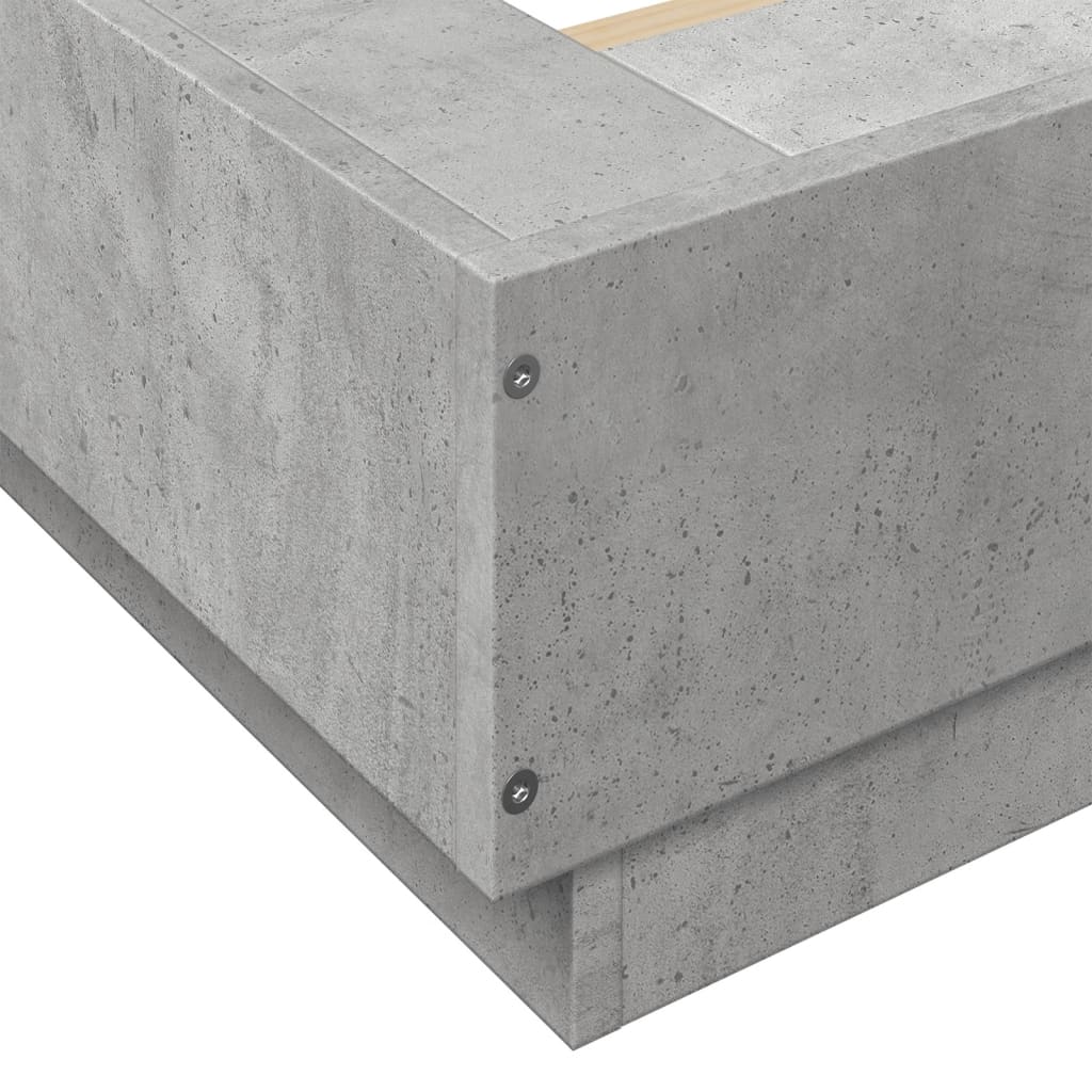 betonszürke szerelt fa ágykeret LED-del 150 x 200 cm