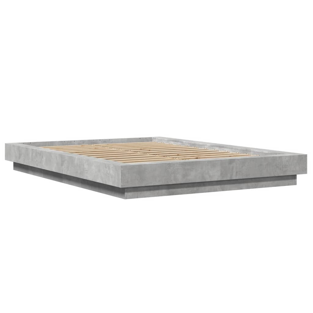 betonszürke szerelt fa ágykeret LED-del 120 x 200 cm