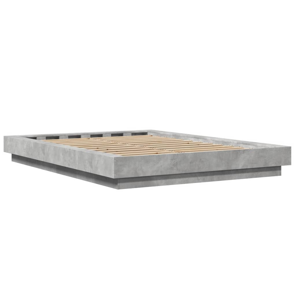 betonszürke szerelt fa ágykeret LED-del 120 x 200 cm
