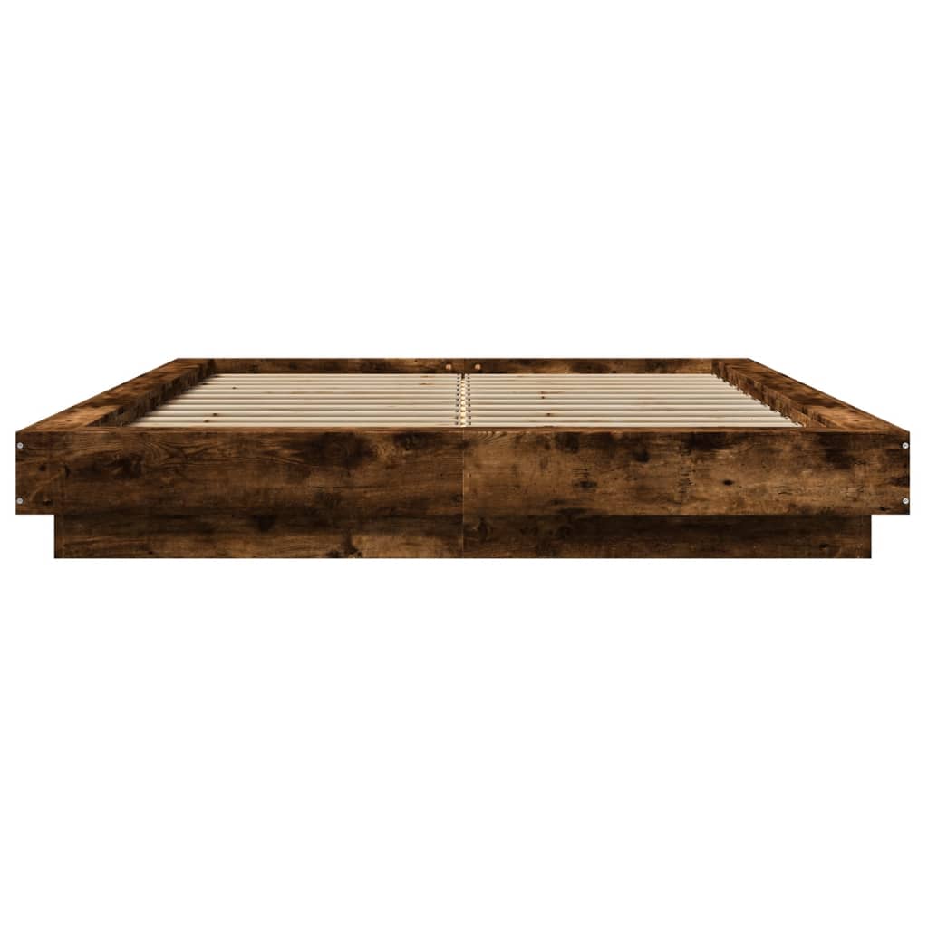 füstös tölgyszínű szerelt fa ágykeret LED-del 120 x 200 cm