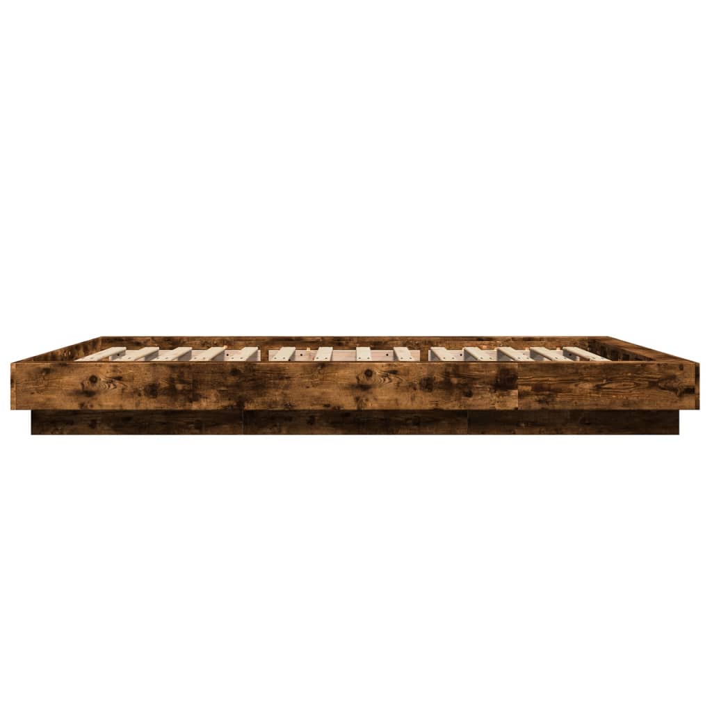 füstös tölgyszínű szerelt fa ágykeret LED-del 120 x 200 cm