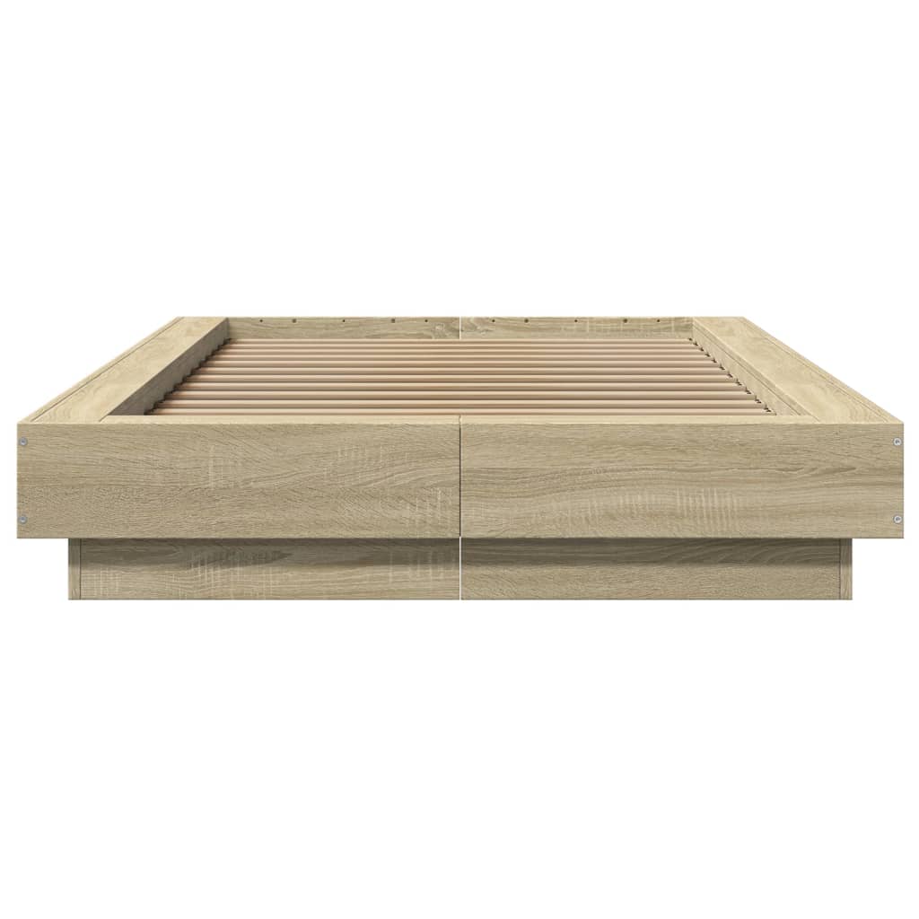 sonoma tölgyszínű szerelt fa ágykeret LED-del 100 x 200 cm