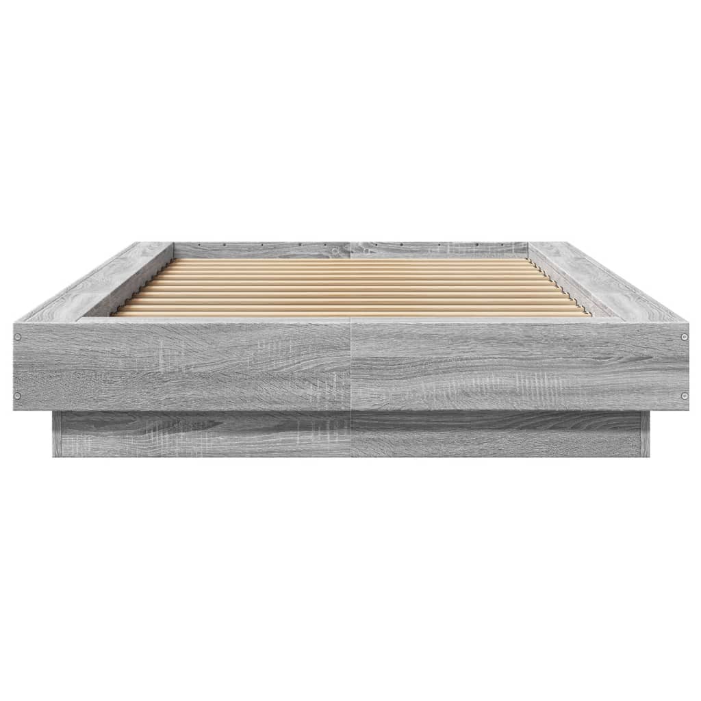 sonoma tölgyszínű szerelt fa ágykeret LED-del 100 x 200 cm