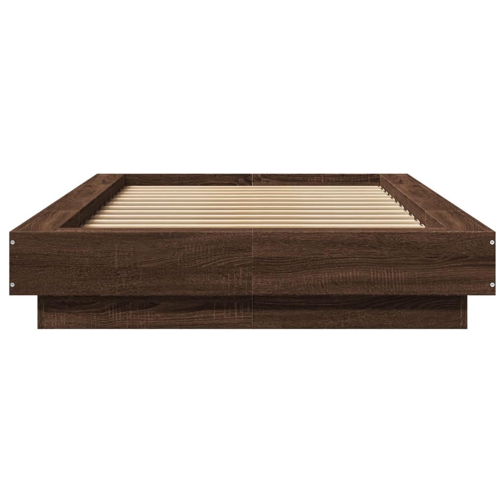 barna tölgyszínű szerelt fa ágykeret LED-del 100 x 200 cm
