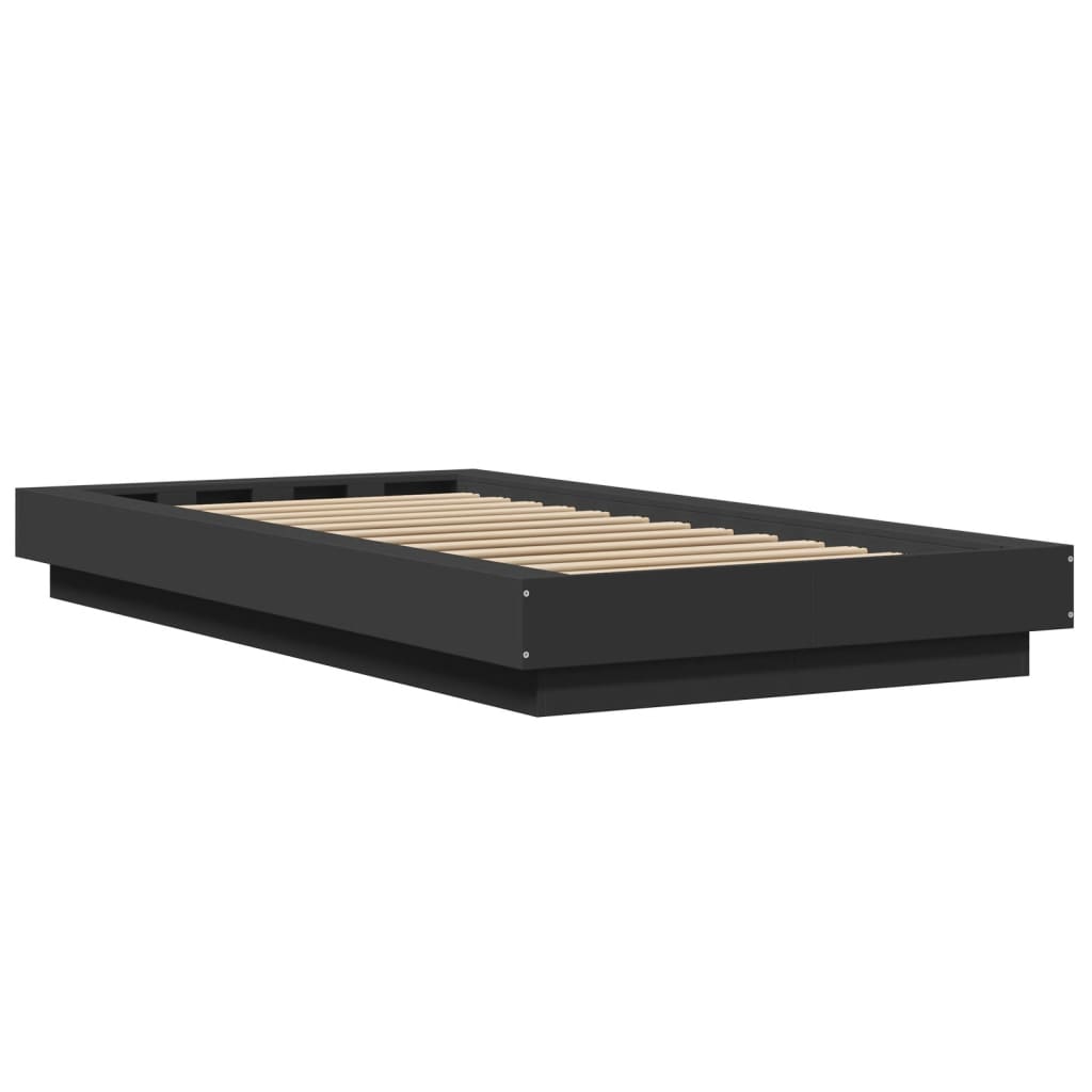 fekete szerelt fa ágykeret LED-világítással 90 x 200 cm