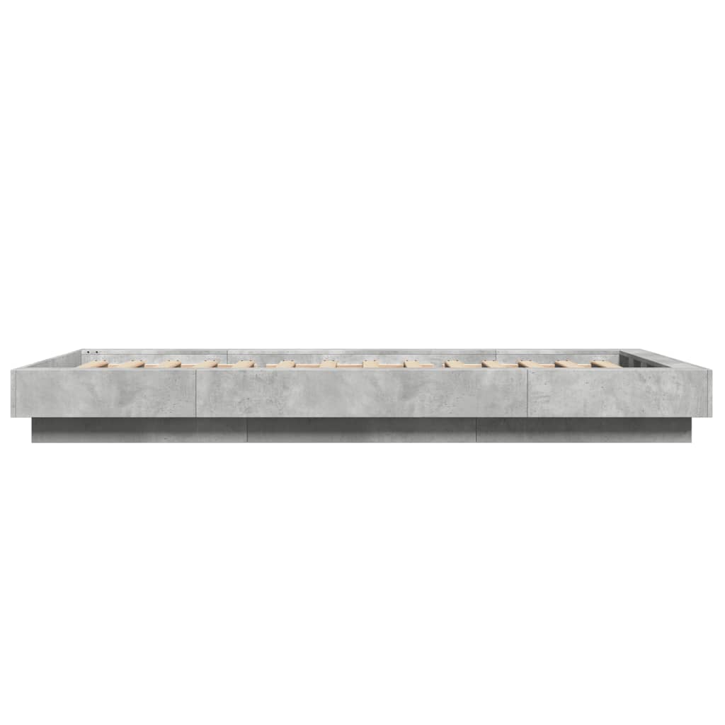 betonszürke szerelt fa ágykeret LED-del 90 x 200 cm