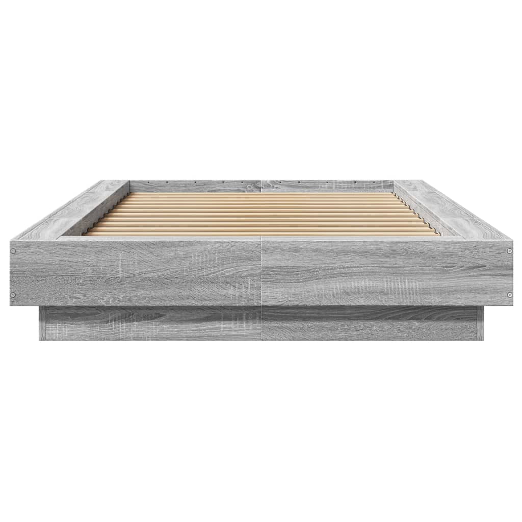 szürke sonoma színű szerelt fa ágykeret LED-del 90 x 200 cm