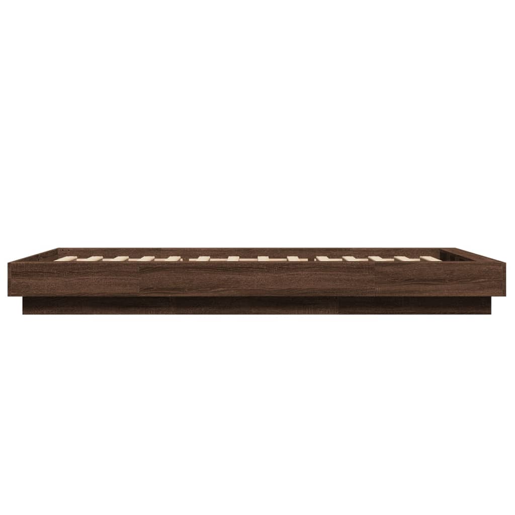 barna tölgyszínű szerelt fa ágykeret LED-del 90 x 200 cm