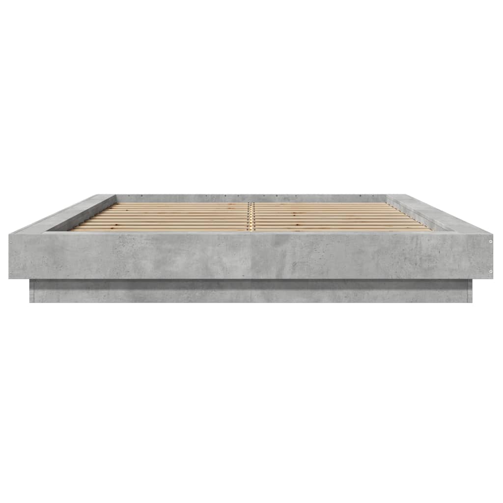 betonszürke szerelt fa ágykeret LED-del 135 x 190 cm