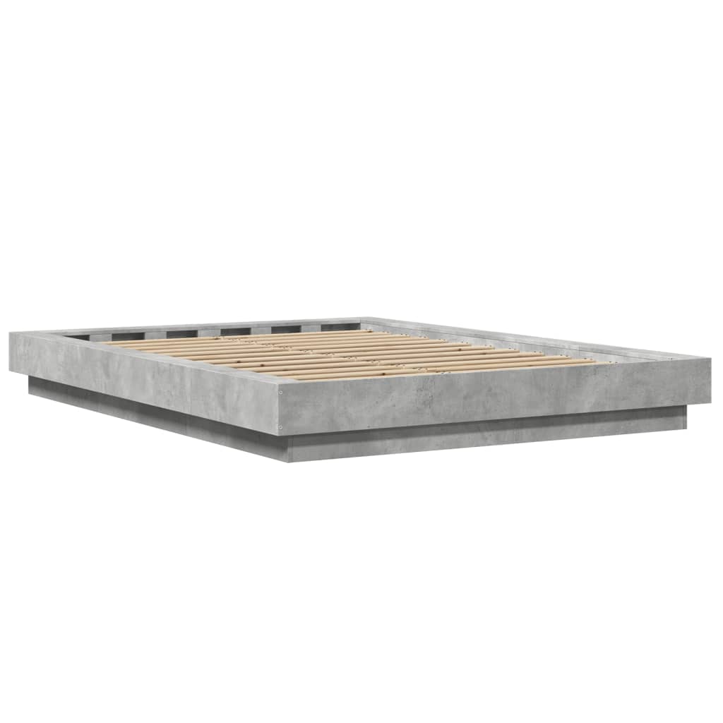 betonszürke szerelt fa ágykeret LED-del 135 x 190 cm