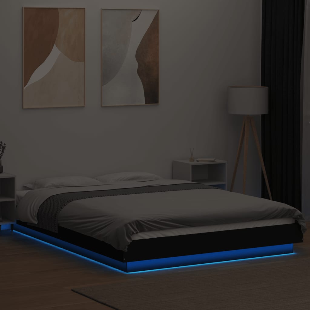 fekete szerelt fa ágykeret LED-del 120 x 190 cm