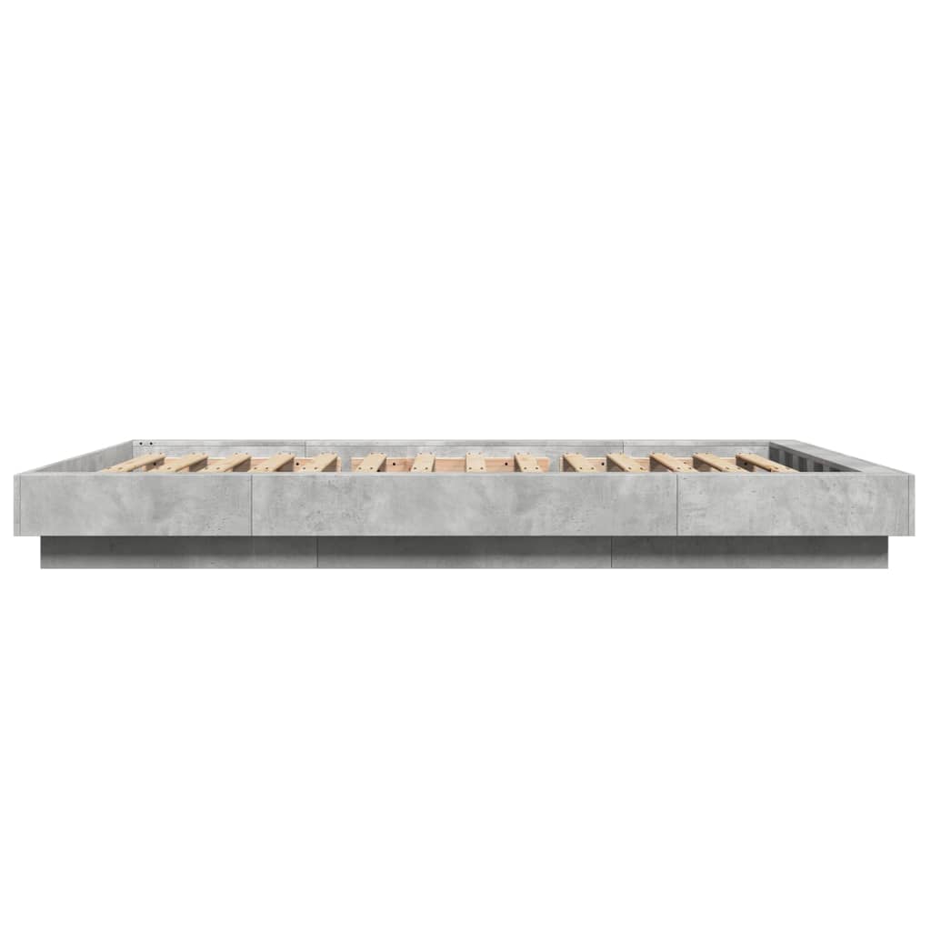 betonszürke szerelt fa ágykeret LED-del 120 x 190 cm