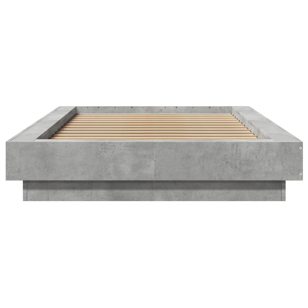 betonszürke szerelt fa ágykeret LED-del 90 x 190 cm