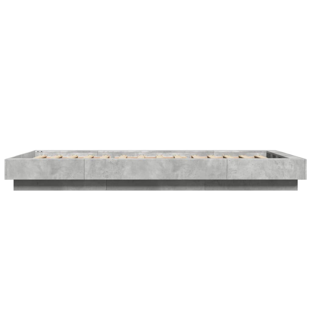 betonszürke szerelt fa ágykeret LED-del 90 x 190 cm