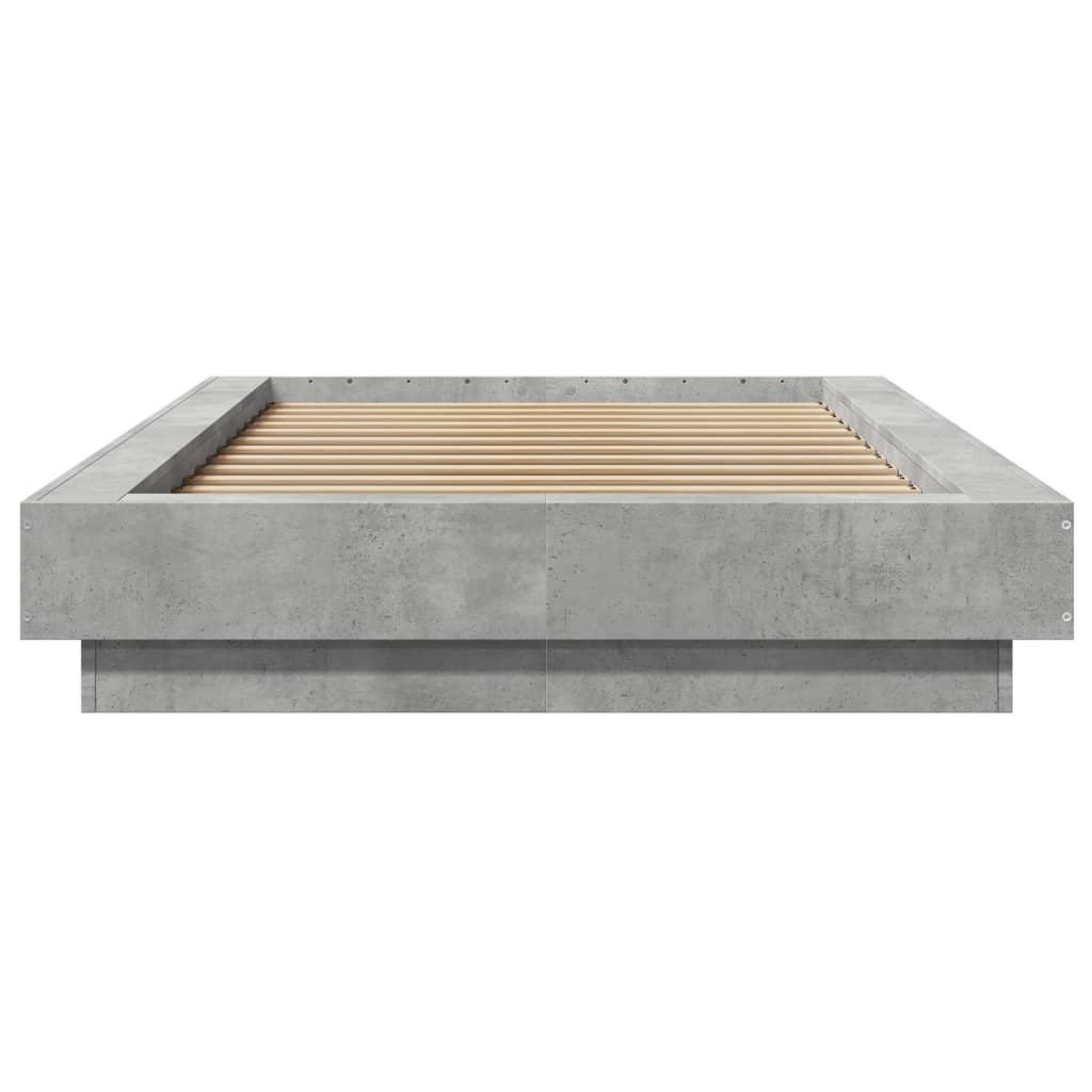betonszürke szerelt fa ágykeret LED-del 75 x 190 cm