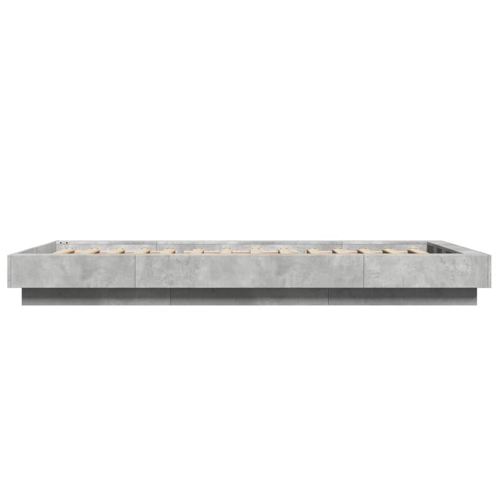betonszürke szerelt fa ágykeret LED-del 75 x 190 cm