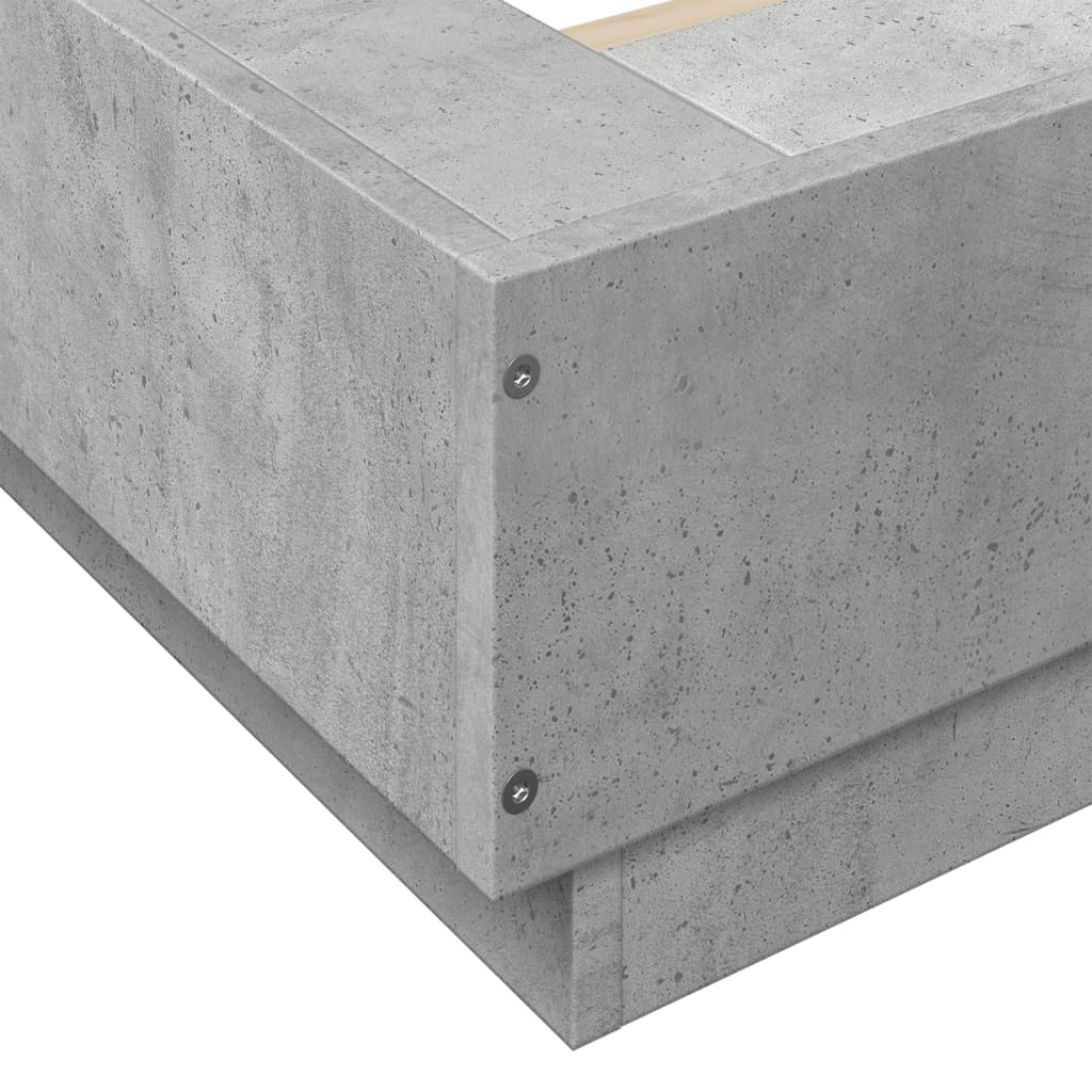 betonszürke szerelt fa ágykeret LED-del 75 x 190 cm