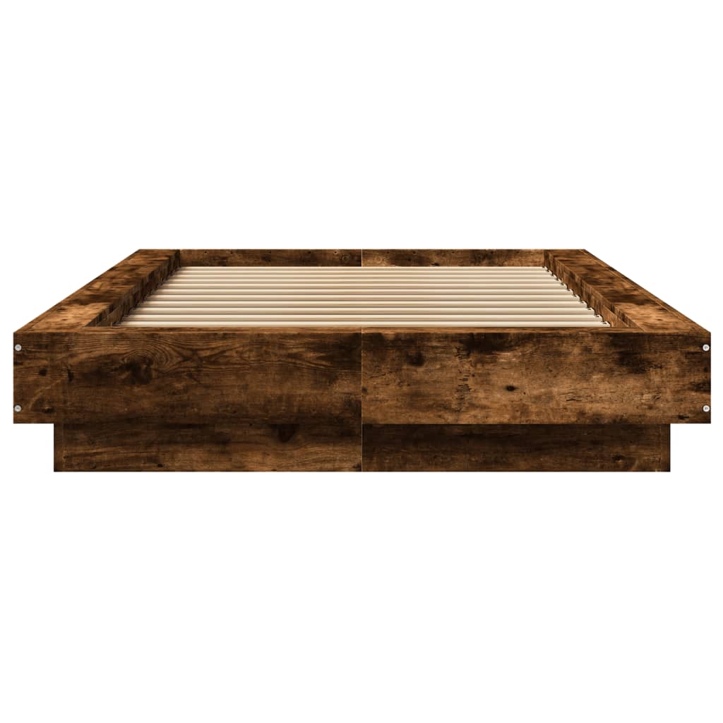füstös tölgy színű szerelt fa ágykeret LED-del 75x190 cm