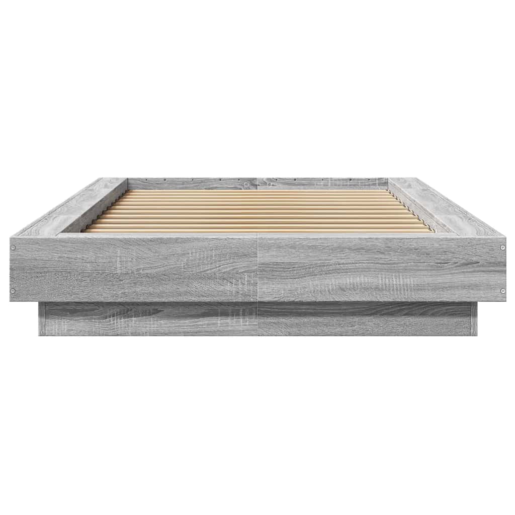 szürke sonoma színű szerelt fa ágykeret LED-del 75x190 cm
