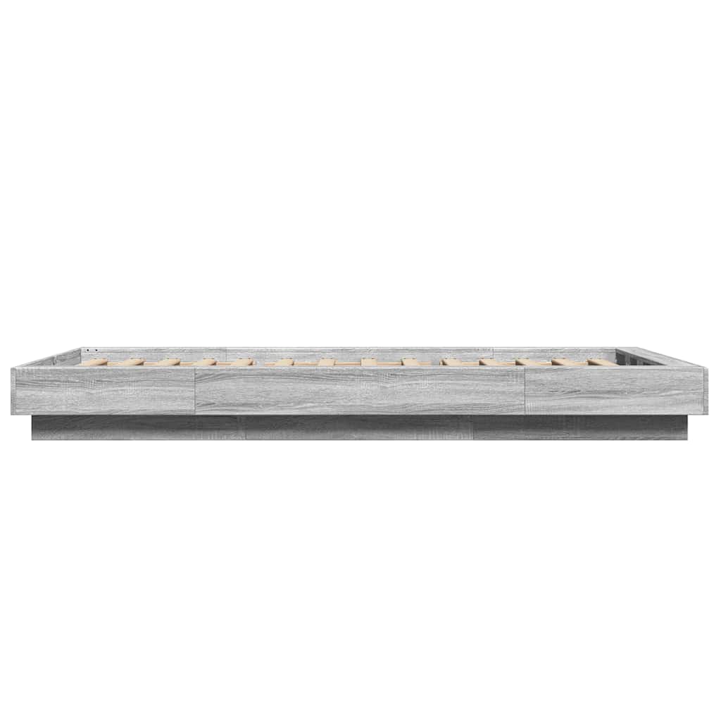 szürke sonoma színű szerelt fa ágykeret LED-del 75x190 cm
