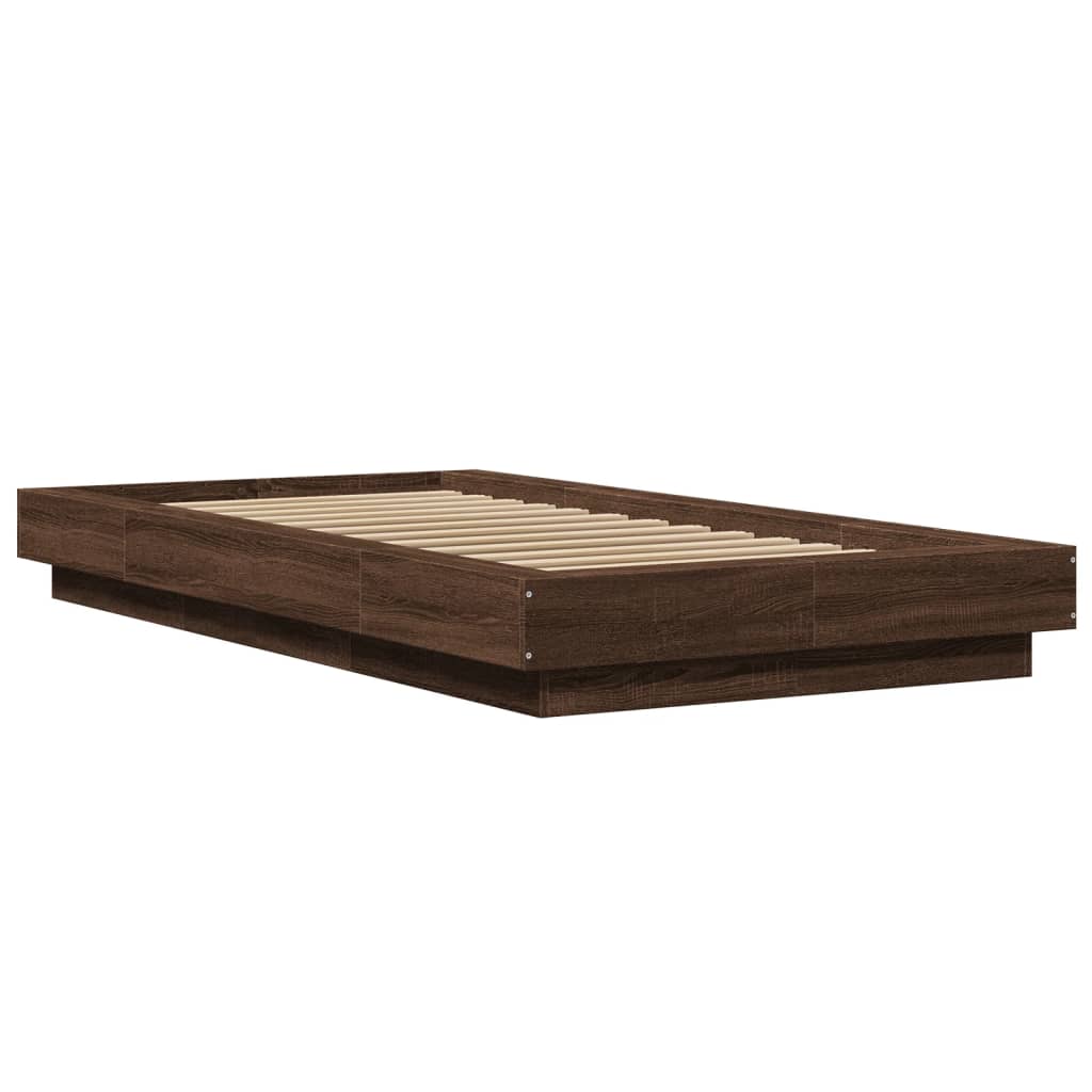 barna tölgyszínű szerelt fa ágykeret LED-del 75 x 190 cm