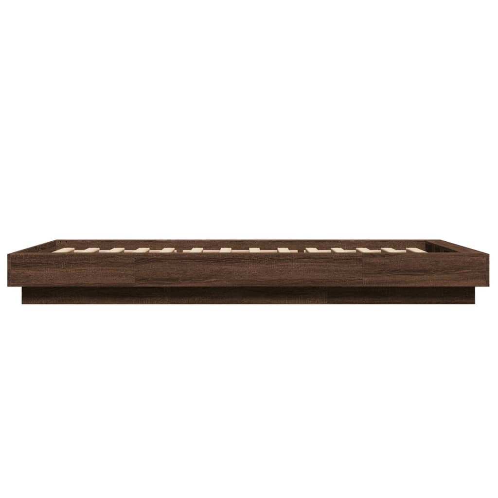 barna tölgyszínű szerelt fa ágykeret LED-del 75 x 190 cm