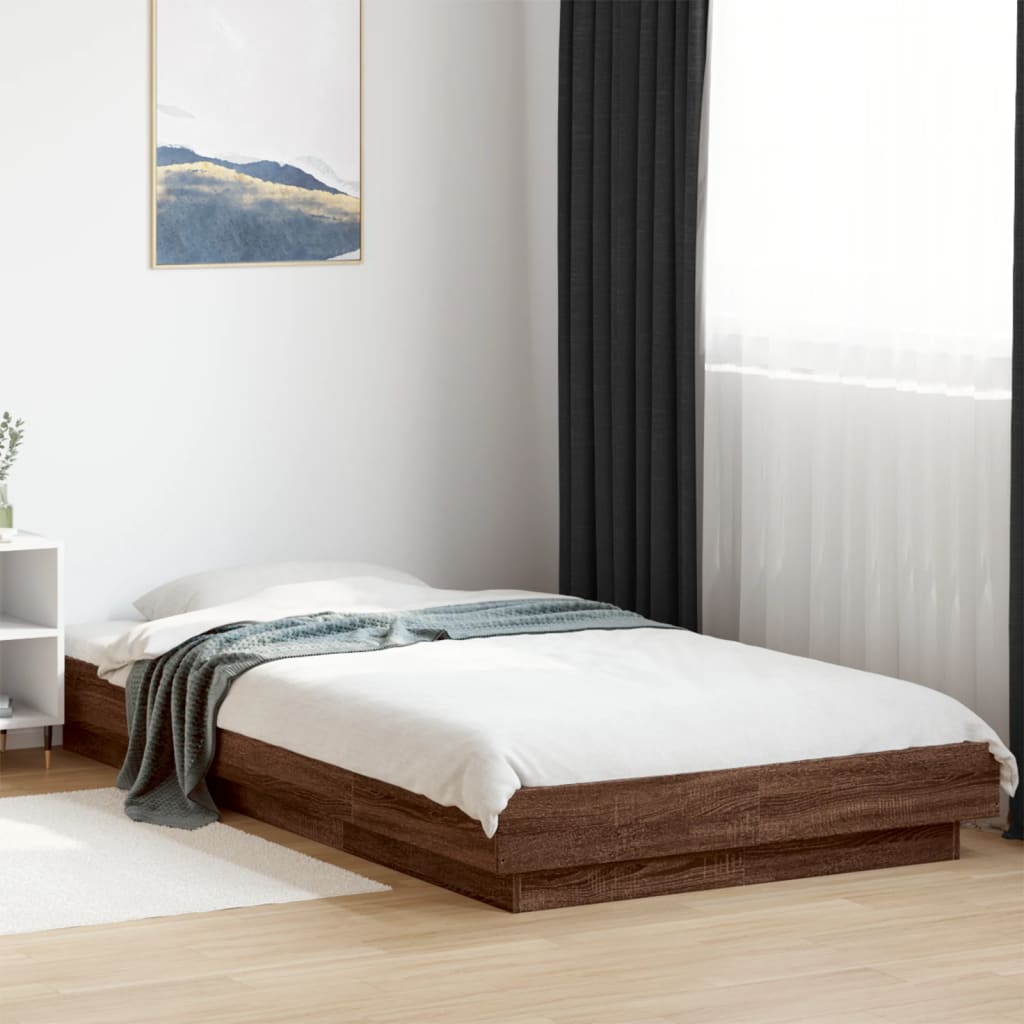 barna tölgyszínű szerelt fa ágykeret LED-del 75 x 190 cm
