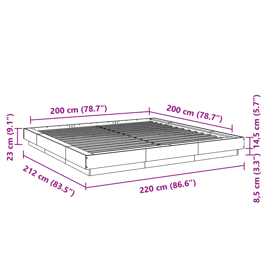 sonoma tölgyszínű szerelt fa ágykeret 200 x 200 cm