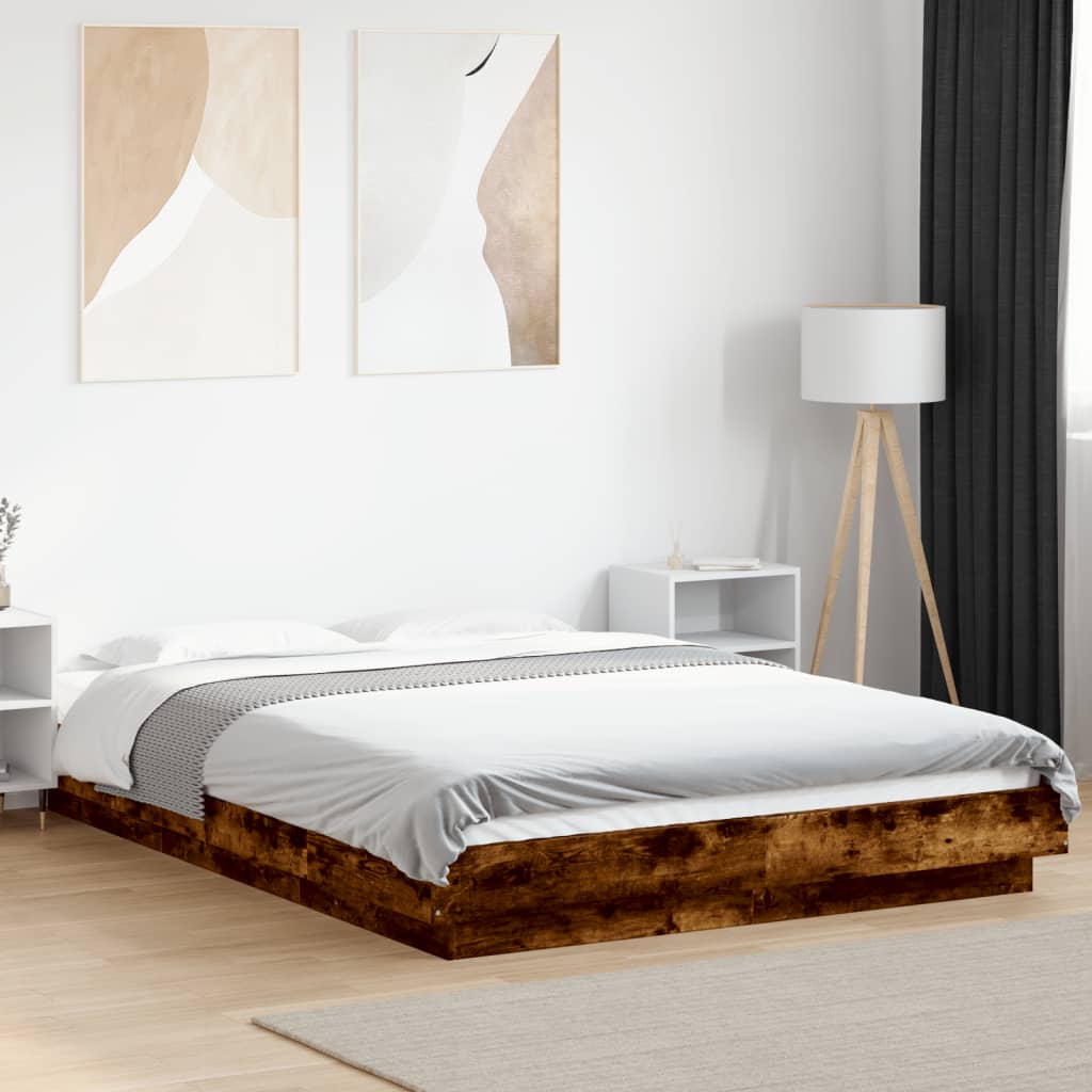 füstös tölgyszínű szerelt fa ágykeret 140x190 cm