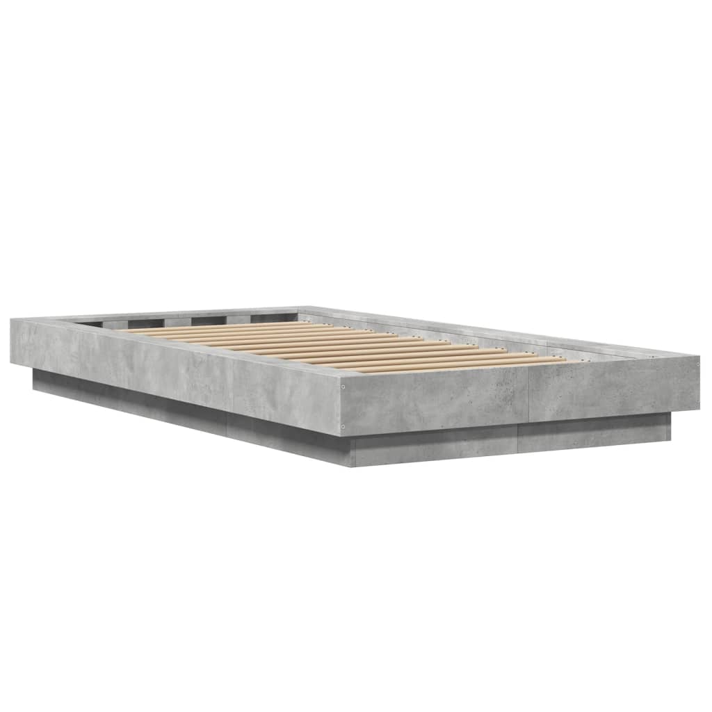 betonszürke szerelt fa ágykeret 75 x 190 cm