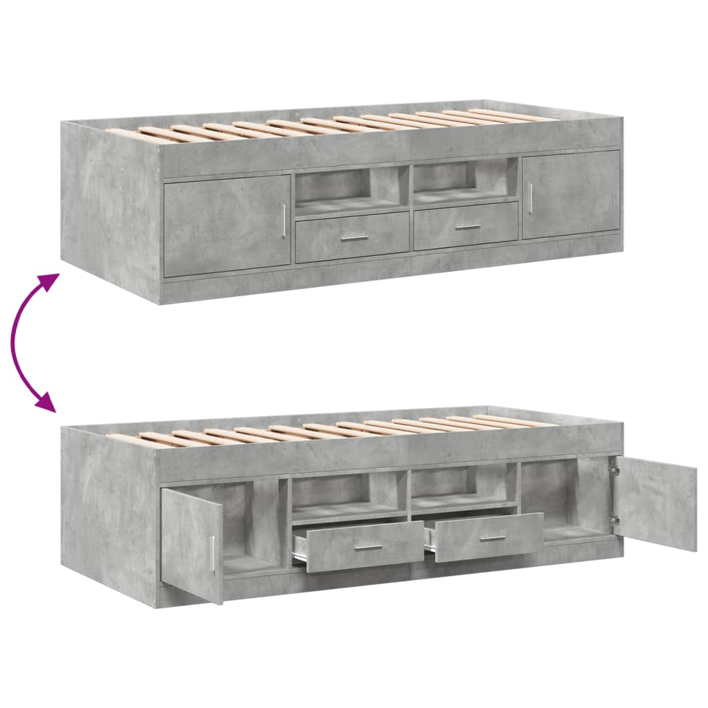 betonszürke kanapéágy fiókkal matrac nélkül 100x200 cm