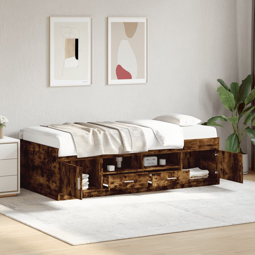 füstös tölgy kanapéágy fiókkal matrac nélkül 100x200 cm