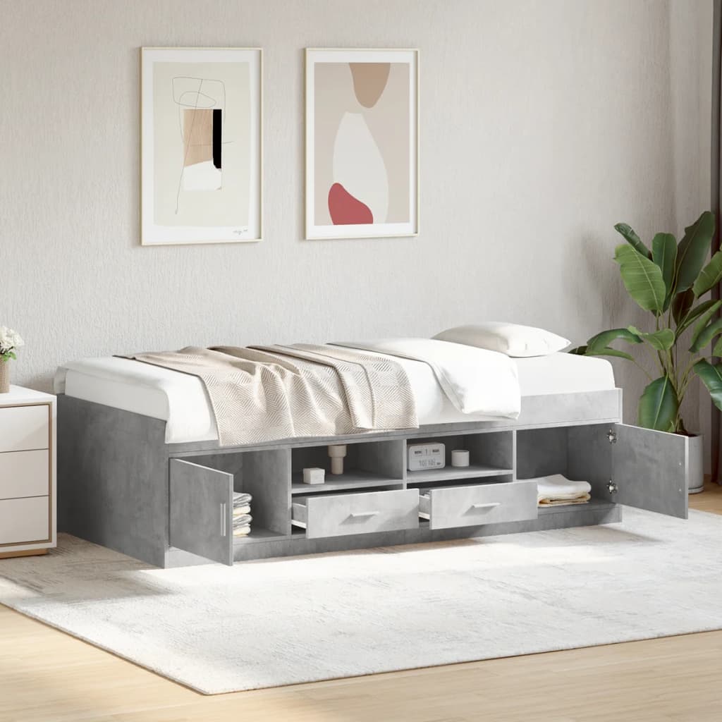 betonszürke kanapéágy fiókkal matrac nélkül 90x200 cm