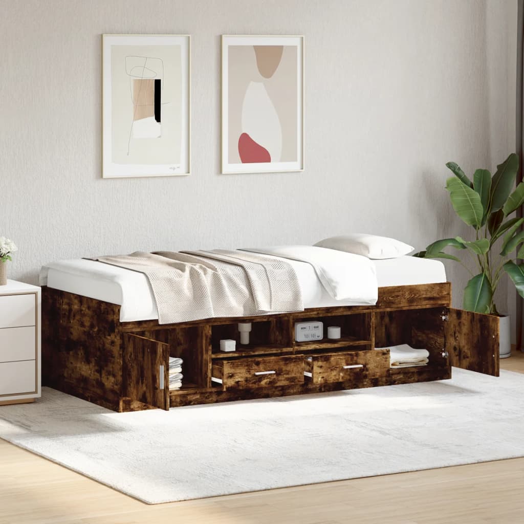 füstös tölgy kanapéágy fiókkal matrac nélkül 90x200 cm