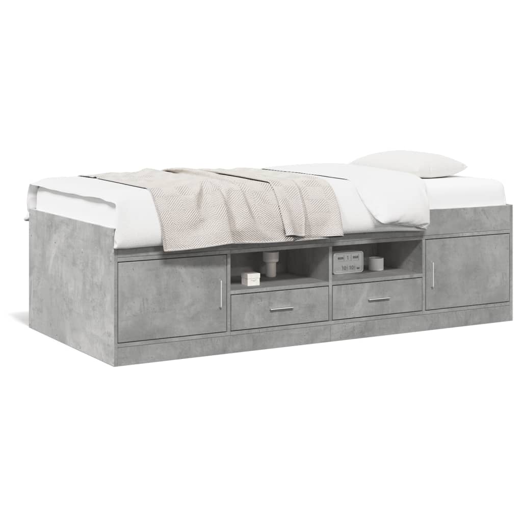betonszürke kanapéágy fiókkal matrac nélkül 90x190 cm