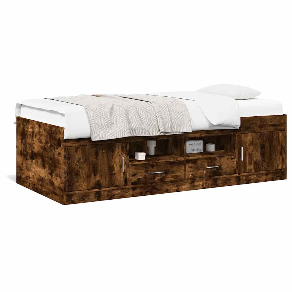 füstös tölgy kanapéágy fiókkal matrac nélkül 90x190 cm