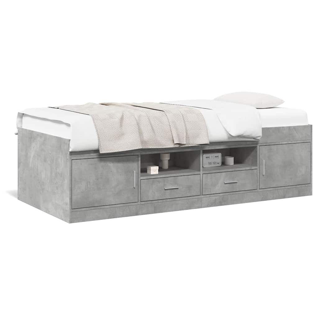 betonszürke kanapéágy fiókkal matrac nélkül 75x190 cm