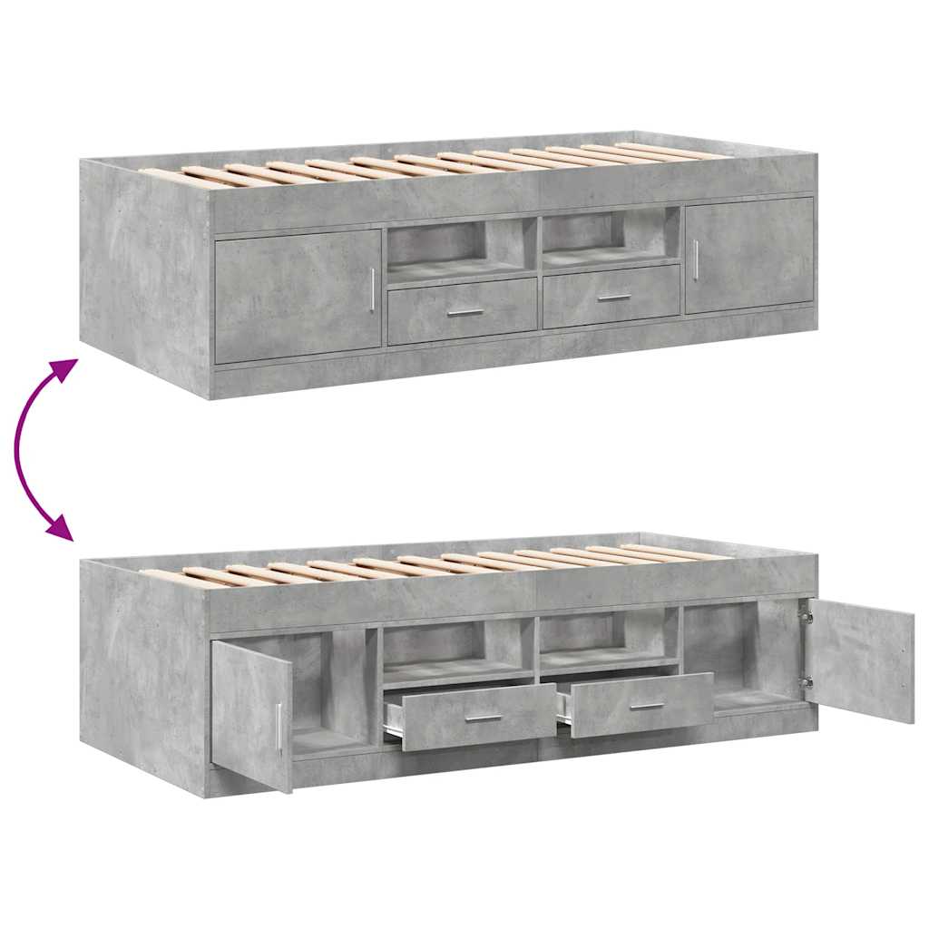 betonszürke kanapéágy fiókkal matrac nélkül 75x190 cm