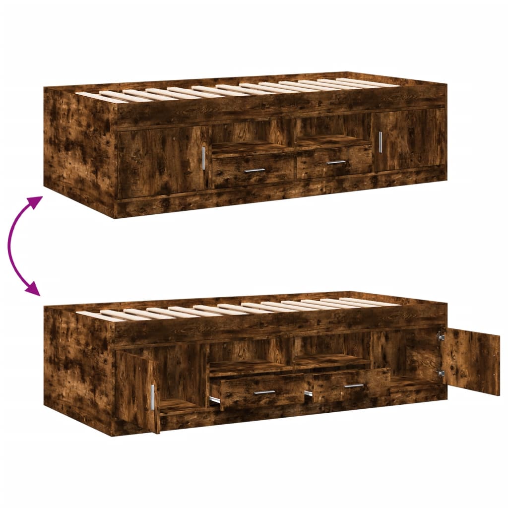 füstös tölgy kanapéágy fiókkal matrac nélkül 75x190 cm