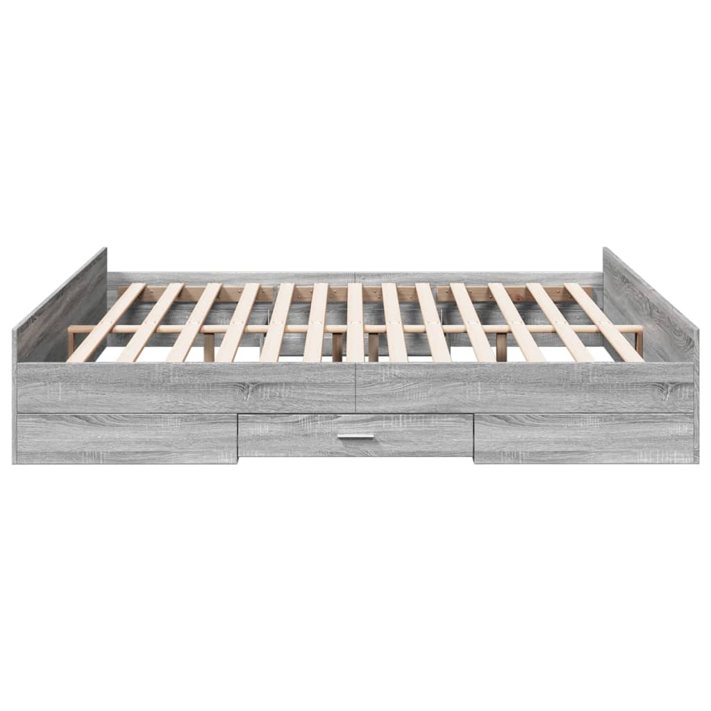 sonoma tölgyszínű szerelt fa ágykeret fiókokkal 200 x 200 cm