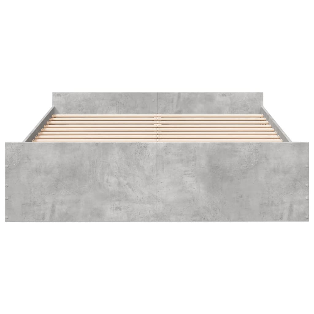 betonszürke szerelt fa ágykeret fiókokkal 150 x 200 cm