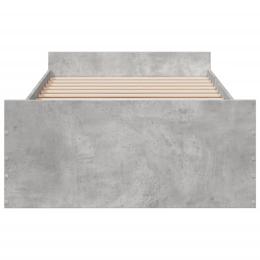betonszürke szerelt fa ágykeret fiókokkal 75 x 190 cm